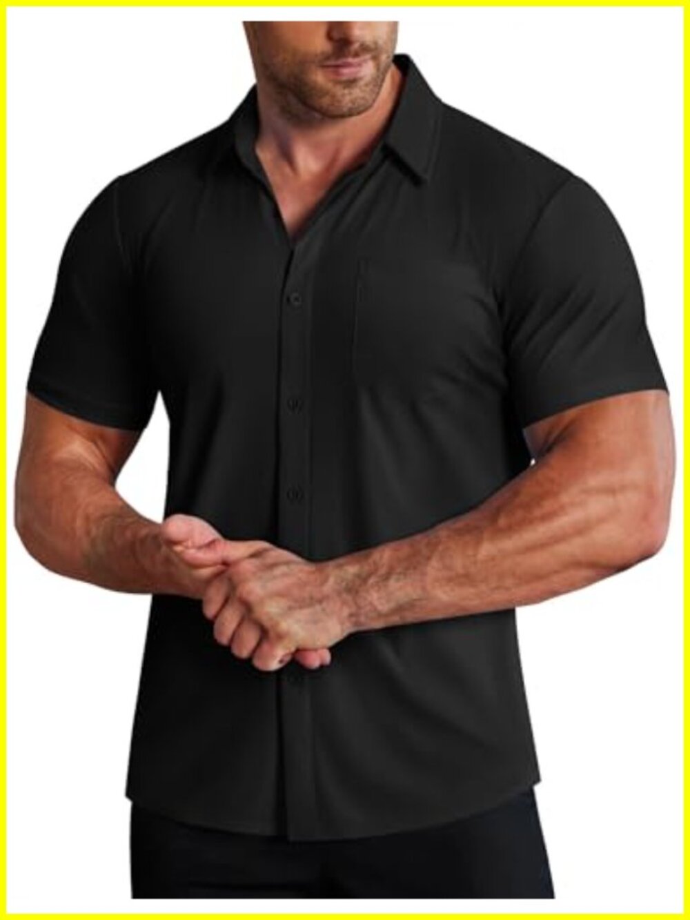 Men's Muscle Fit Short Sleeve Dress Shirt, 4-Way Stretch Wrinkle-Free Button Up